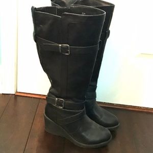 Wide calf wedge boots